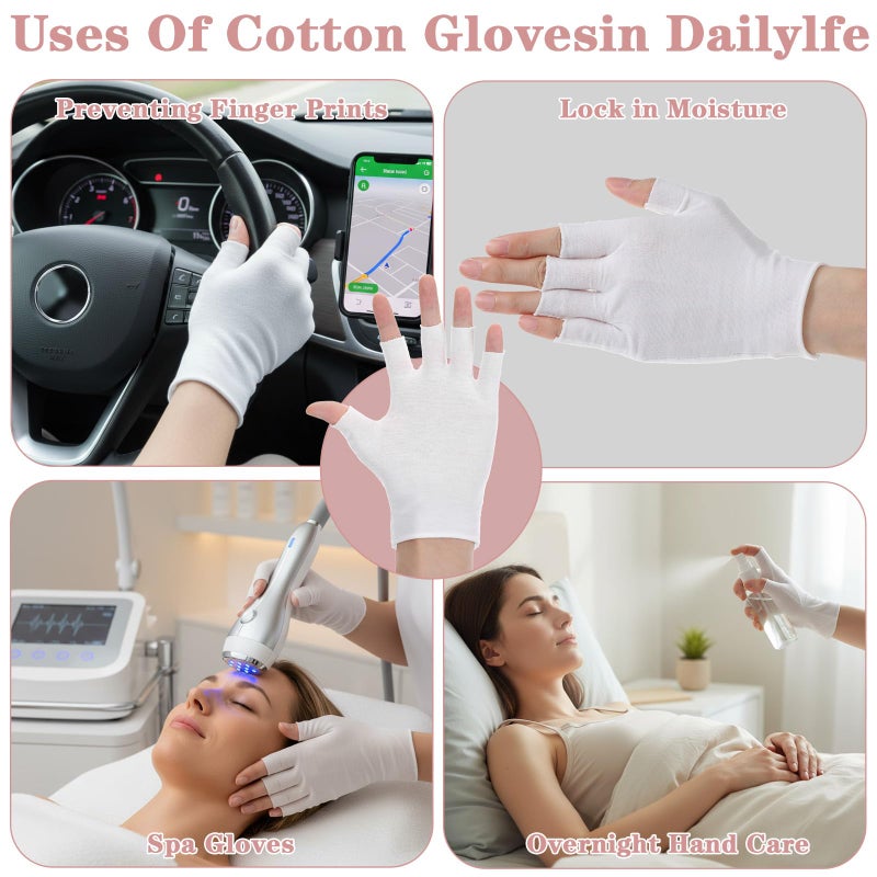 Nogeqi 4 Pairs White Thin Cotton Gloves Fingerless Design Overnight Moisturizing Gloves for Dry Hands Sleeping, White Cotton Glove for Eczema, Touchscreen-Friendly, One Size - Image 3